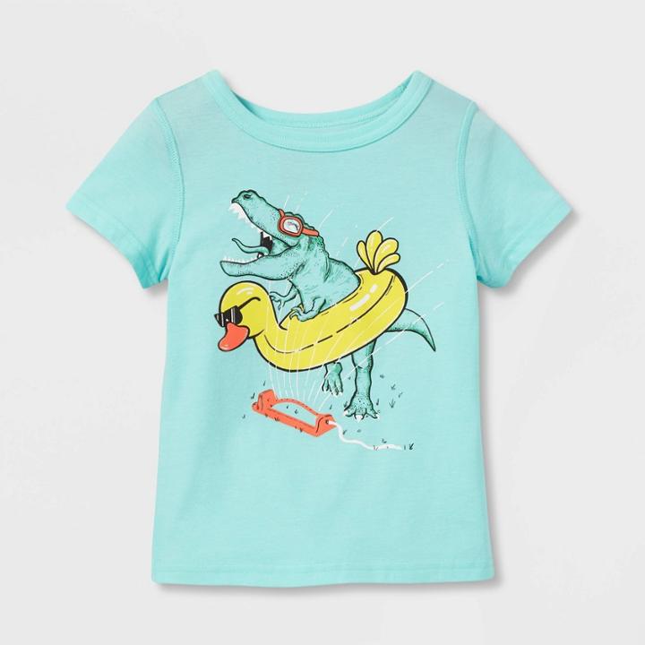 Toddler Boys' Adaptive Short Sleeve Dino Duck Sprinkler Fun T-shirt - Cat & Jack Aqua
