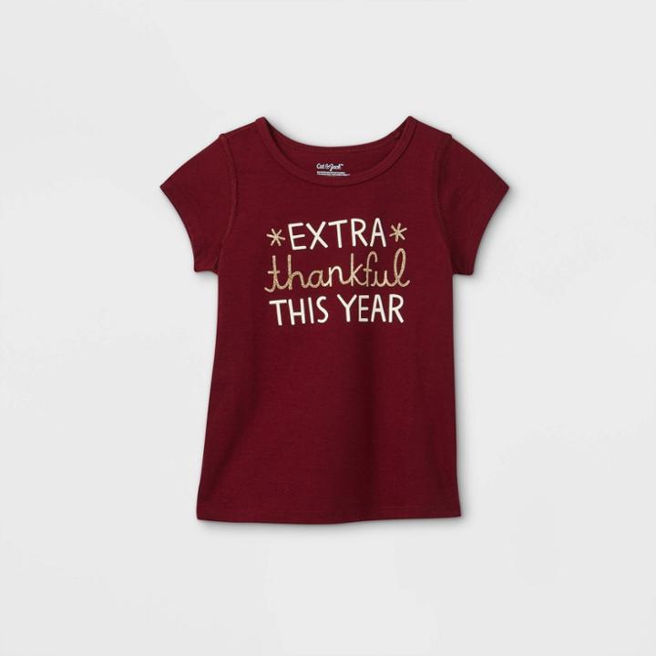 Toddler Girls' Adaptive Extra Thankful Short Sleeve T-shirt - Cat & Jack Burgundy