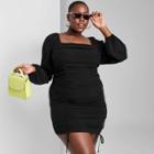 Women's Plus Size Puff Long Sleeve Double Ruched Dress - Wild Fable Black