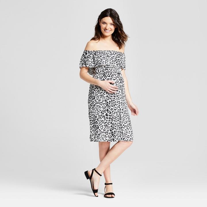 Macherie Maternity Leopard Print Off The Shoulder Dress - Ma Cherie Gray
