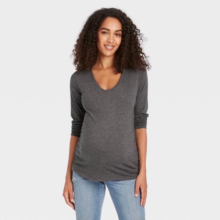 Long Sleeve Scoop Neck 2pk Bundle Maternity T-shirt - Isabel Maternity By Ingrid & Isabel Black/gray
