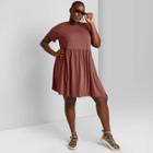 Women's Plus Size Short Sleeve Knit Babydoll Dress - Wild Fable Cinnamon 1x, Women's,