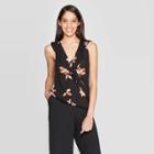 Women's Floral Print Sleeveless V-neck Ruffle Top - A New Day Black