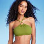 Women's Ring Front Halter Bralette Bikini Top - Shade & Shore Olive Green