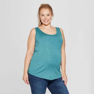 Maternity Plus Size Scoop Neck Tank - Isabel Maternity By Ingrid & Isabel Teal Heather