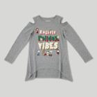 Girls' Peanuts 'radiate Holiday Vibes' Long Sleeve Graphic Cold Shoulder T-shirt - Heather Gray