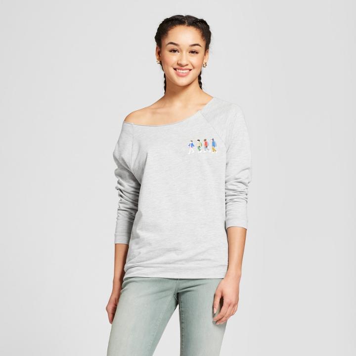 Target Women's Stranger Things Friends Walking Scoop Neck Sweatshirt (juniors') - Heather Gray