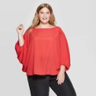 Women's Plus Size Long Sleeve Round Neck Blouse - Prologue Red