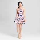 Women's Floral Print Y-neck Satin Dress - Lots Of Love By Speechless (juniors') Navy