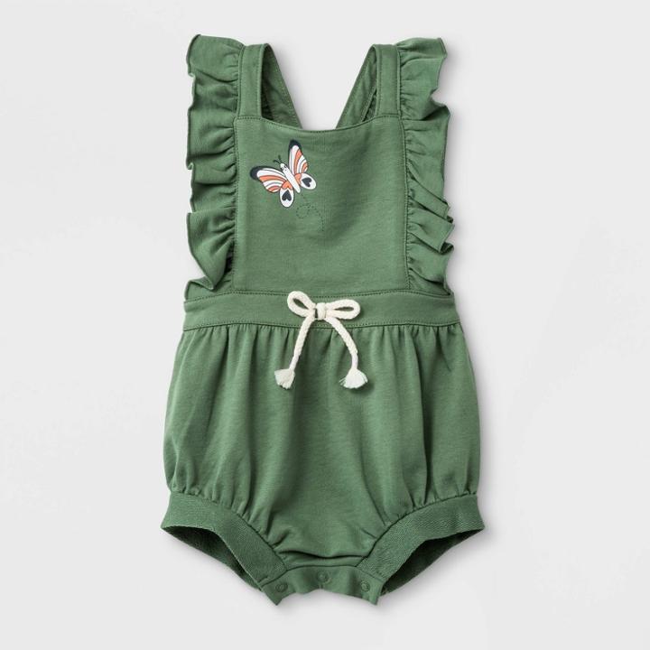 Baby Girls' Ruffle Strap Sleeveless Butterfly Romper - Cat & Jack Green