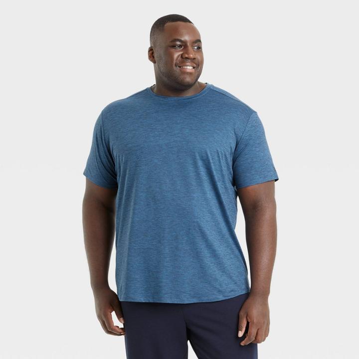 Men's Big & Tall Short Sleeve Soft Stretch T-shirt - All In Motion Heathered Navy Blue
