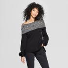 Women's Contrast Stitch Bardot Sweater - Heather B - Black