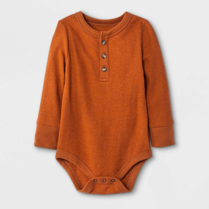 Baby Boys' Henley Thermal Long Sleeve Bodysuit - Cat & Jack Orange Newborn