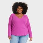 Women's Plus Size Long Sleeve Notch Neck Thermal Top - Knox Rose Berry Purple