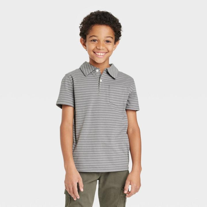 Boys' Short Sleeve Striped Polo Shirt - Cat & Jack Gray