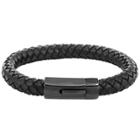 Men's Crucible Leather And Plated Stainless Steel Braided Bracelet - Black