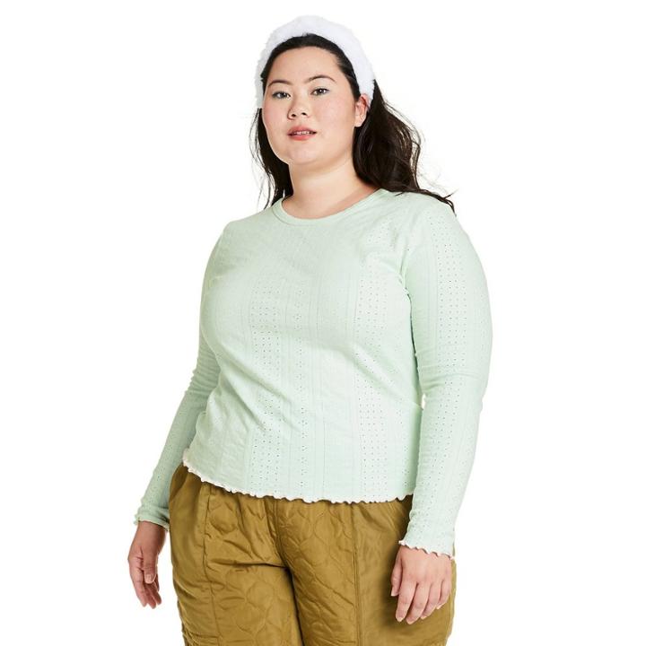 Women's Plus Size Crewneck Eyelet Pointelle Pullover Sweater - Sandy Liang X Target