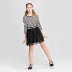Girls' Knit To Woven With Tulle Skirt Dress - Cat & Jack Black And White