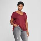 Women's Plus Size V-neck Short Sleeve T-shirt - Ava & Viv Burgundy (red)