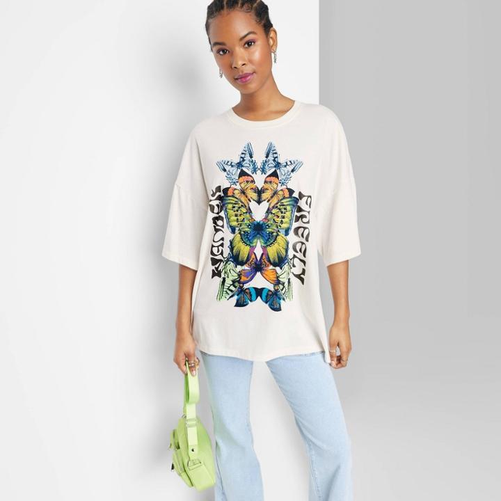 Women's Short Sleeve Oversized Graphic T-shirt - Wild Fable Almond Xxs, Brown
