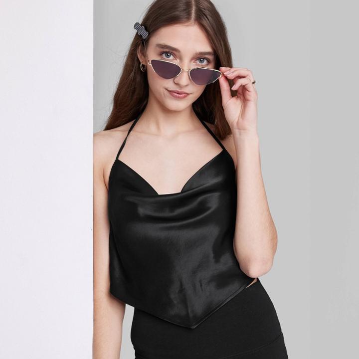 Women's Satin Cowl Neck Scarf Tank Top - Wild Fable Black