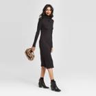 Women's Long Sleeve Mock Turtleneck Rib Knit Midi Dress - A New Day Black
