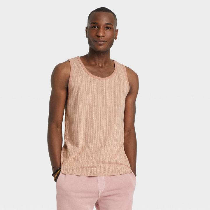 Men's Printed Relaxed Fit Scoop Neck Tank Top - Goodfellow & Co Peach Orange