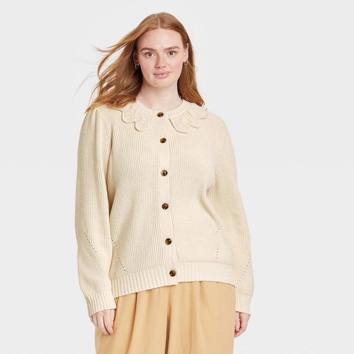 Women's Plus Size Crochet Cardigan - Who What Wear Cream