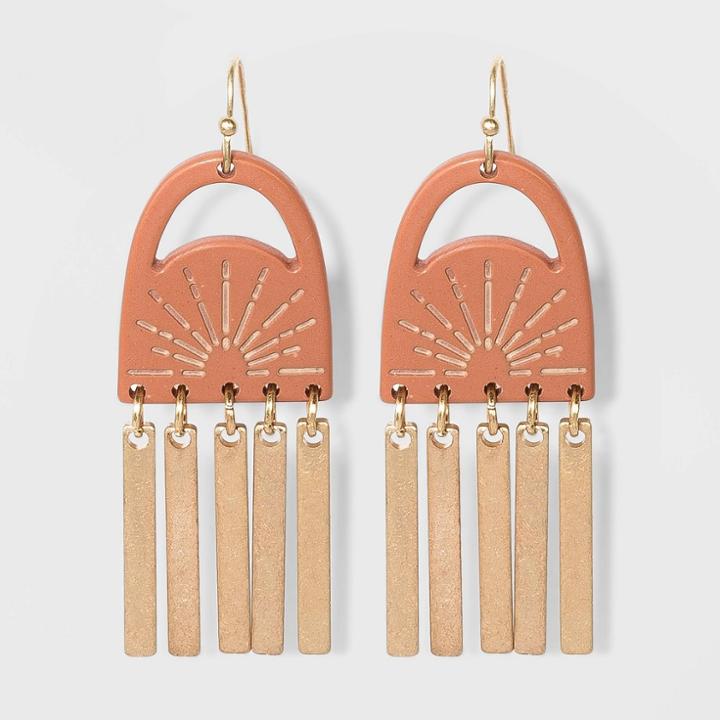 Sprayed Cutout Sunburst And Paddles Drop Earrings - Universal Thread Orange