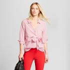 Women's Striped Long Sleeve Contrast Wrap Shirt - Who What Wear Pink