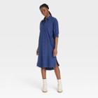 Women's Long Sleeve Button-down Shirtdress - Universal Thread Navy Blue