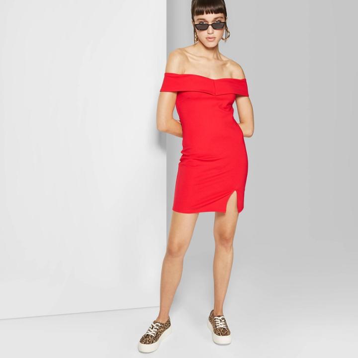 Women's Off The Shoulder Knit Mini Dress - Wild Fable Red