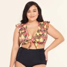Target Women's Slimming Control Ruffle Sleeve Bikini Top - Beach Betty By Miracle Brands Coral Pear Print