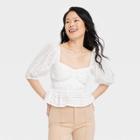 Women's Puff Elbow Sleeve Eyelet Shirt - A New Day White