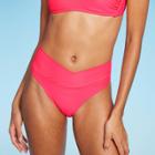 Women's Crossover High Leg Cheeky Mid-rise Bikini Bottom - Wild Fable Coral Xxs, Pink