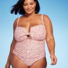 Kona Sol Women's Ditsy Floral Print Tie-front Full Coverage One Piece Swimsuit - Kona