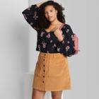 Women's Plus Size Puff Long Sleeve Bustier Top - Wild Fable Black Floral