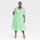 Women's Plus Size Puff Elbow Sleeve Dress - Who What Wear Green Floral