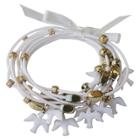 Zirconite Multi-strand Bracelet With Enameled Dove Charms - White