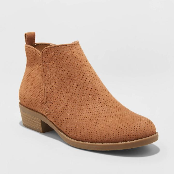 Women's Dylan Microsuede Laser Cut Zip Bootie - Universal Thread Cognac