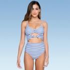 Women's Stripe Cut Out With Ties One Piece Swimsuit - Sugar Coast By Lolli Blue S, Women's,
