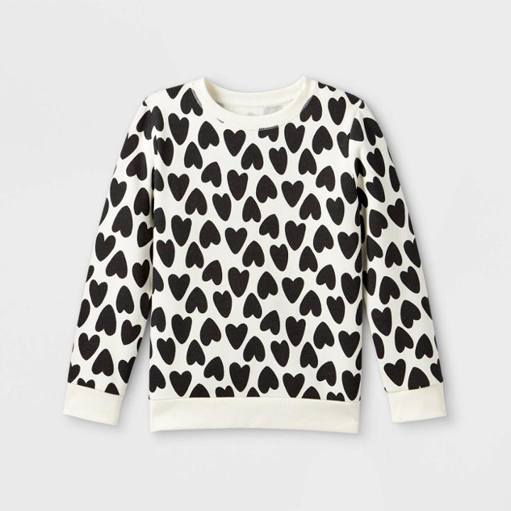Girls' Crewneck Fleece Pullover Sweatshirt - Cat & Jack Cream