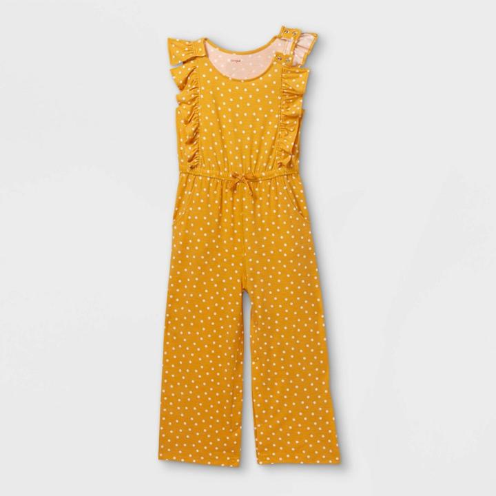 Girls' Adaptive Polka Dot Jumpsuit - Cat & Jack Amber Yellow