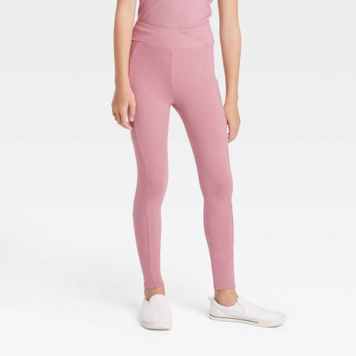 Girls' V-waist Pocket Leggings - Art Class Rose Pink