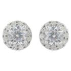 Women's Sterling Silver Round Halo Button Earring - Silver/clear(6mm)