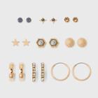 Stones And Crescent And C Hoops Earring Set 9ct - Wild Fable Gold,
