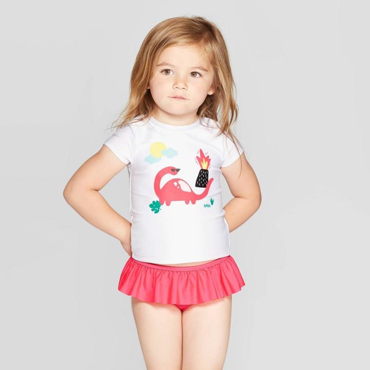 Petitetoddler Girls' Short Sleeve Rash Guard Set - Cat & Jack White