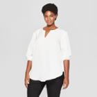 Women's Plus Size Long Sleeve Woven Popover - Ava & Viv Cream (ivory) X