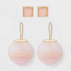 Boxed Duo With Rose Quartz, Sunstone, And Pink Adventurine Semi-precious Stones Earring Set - Universal Thread Pink, Women's