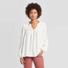 Women's Long Sleeve Split Neck Satin Blouse With Smocking - Knox Rose Ivory